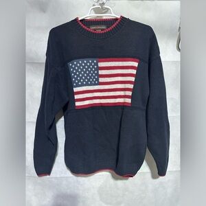 Vintage Liberty Sweater Men’s L Navy Blue Patriotic Knit American Flag USA Made